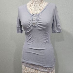 Maurices Light Blue 1/4 Snap Front Ruched  Top With Coordinating Tank Size S